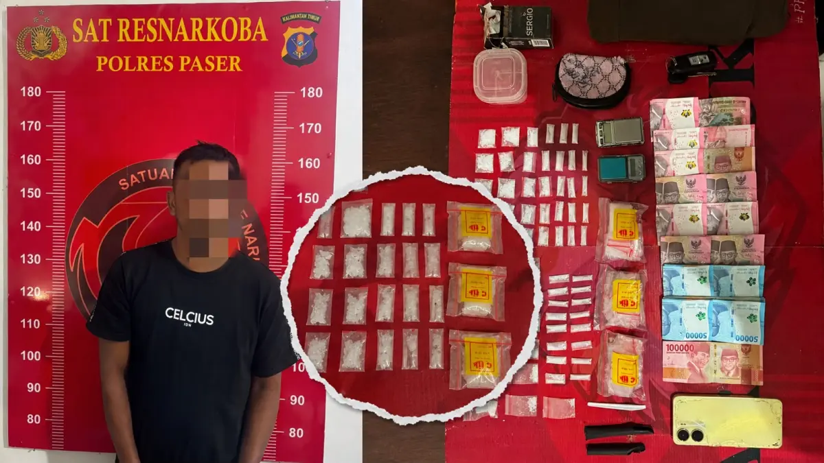 Polres Paser mengamankan tersangka pengedar sabu berinisial TJ di Desa Tanah Periuk